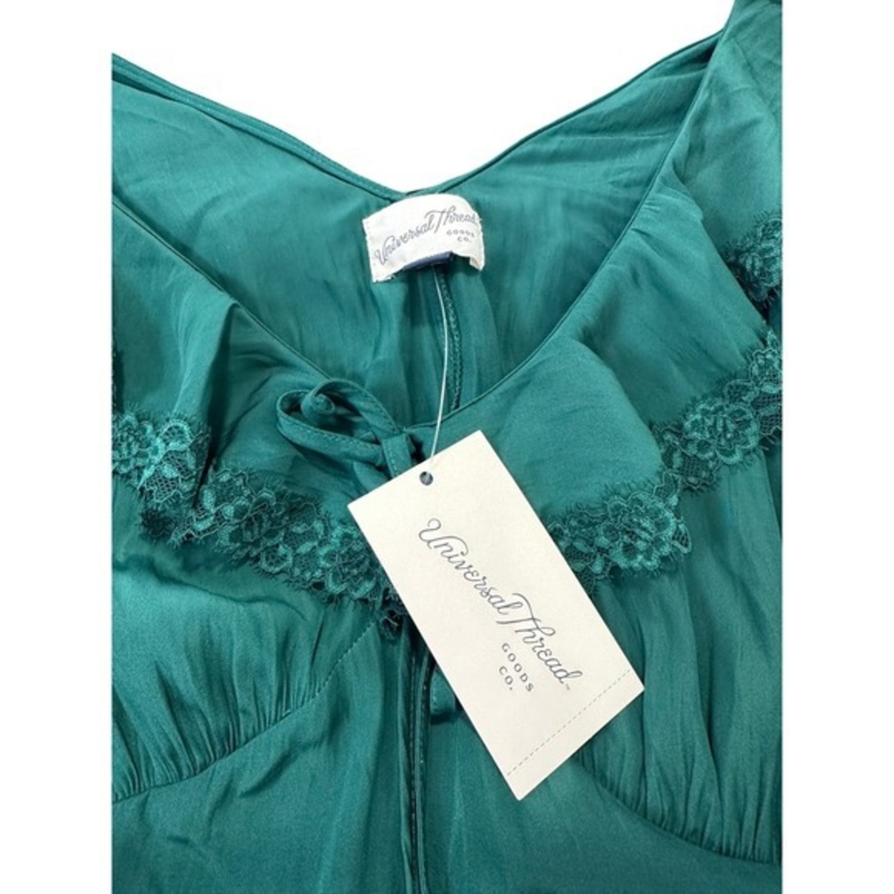 Universal Thread Womens Medium Green Ruffle Lace Trim Sleeveless Maxi Dress NEW - Picture 3 of 11
